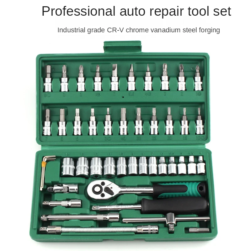 46pcs Socket Combination Tools Box Wrench Set Car Motorcycle Repair Toolbox Repair Home Voltage Batch Head Outils Hardware Tools