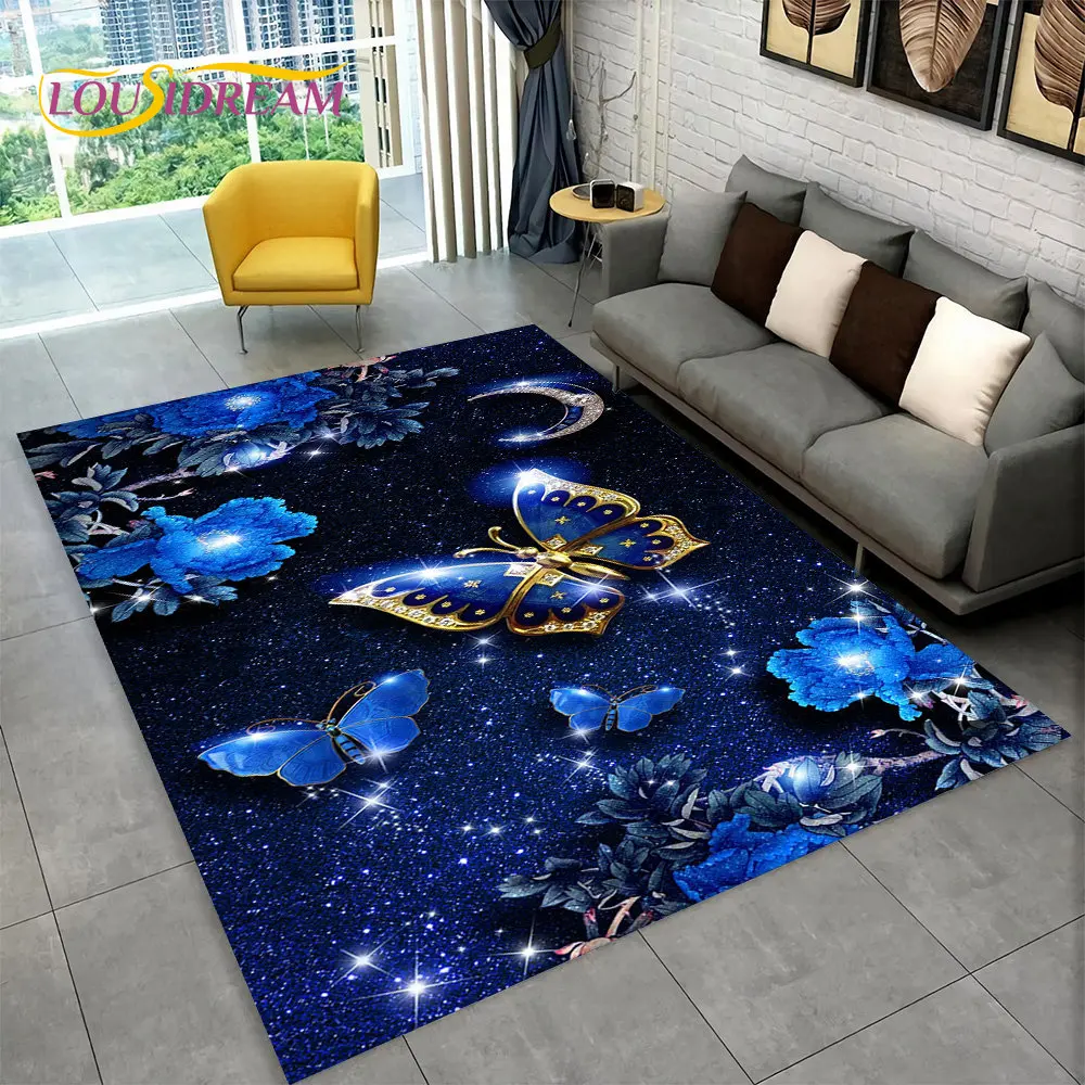 

Dream Butterfly Flower Area Rug Large,Carpet Rug for Home Living Room Bedroom Sofa Doormat Decor,Kid Play Non-slip Floor Mats