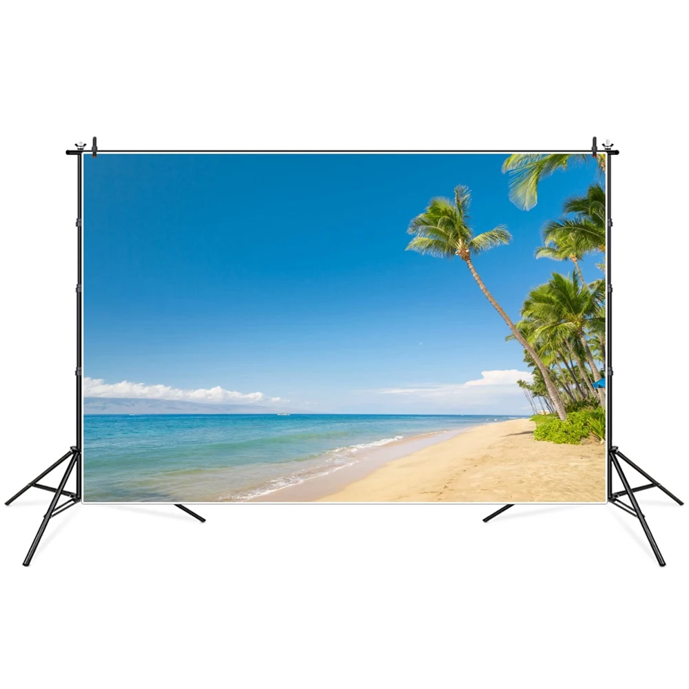 

Tropical Island Palms Beach Scenic Photography Backgrounds Summer Holiday Vacation Party Decoration Photocall Photo Backdrops