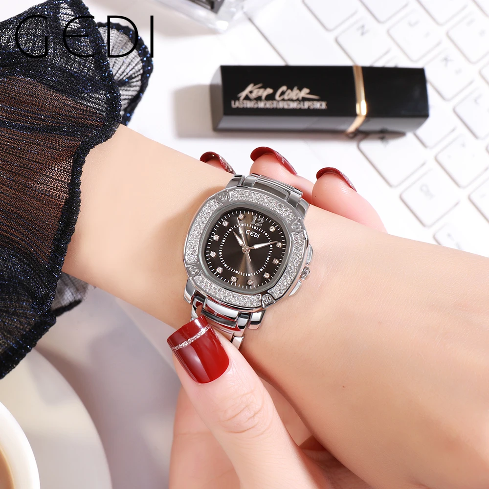 GEDI Elegant Rose Gold Ladies Watches Top Brand Luxury Waterproof Stainless Steel Watch for Women Full Diamond Female Watch Gift