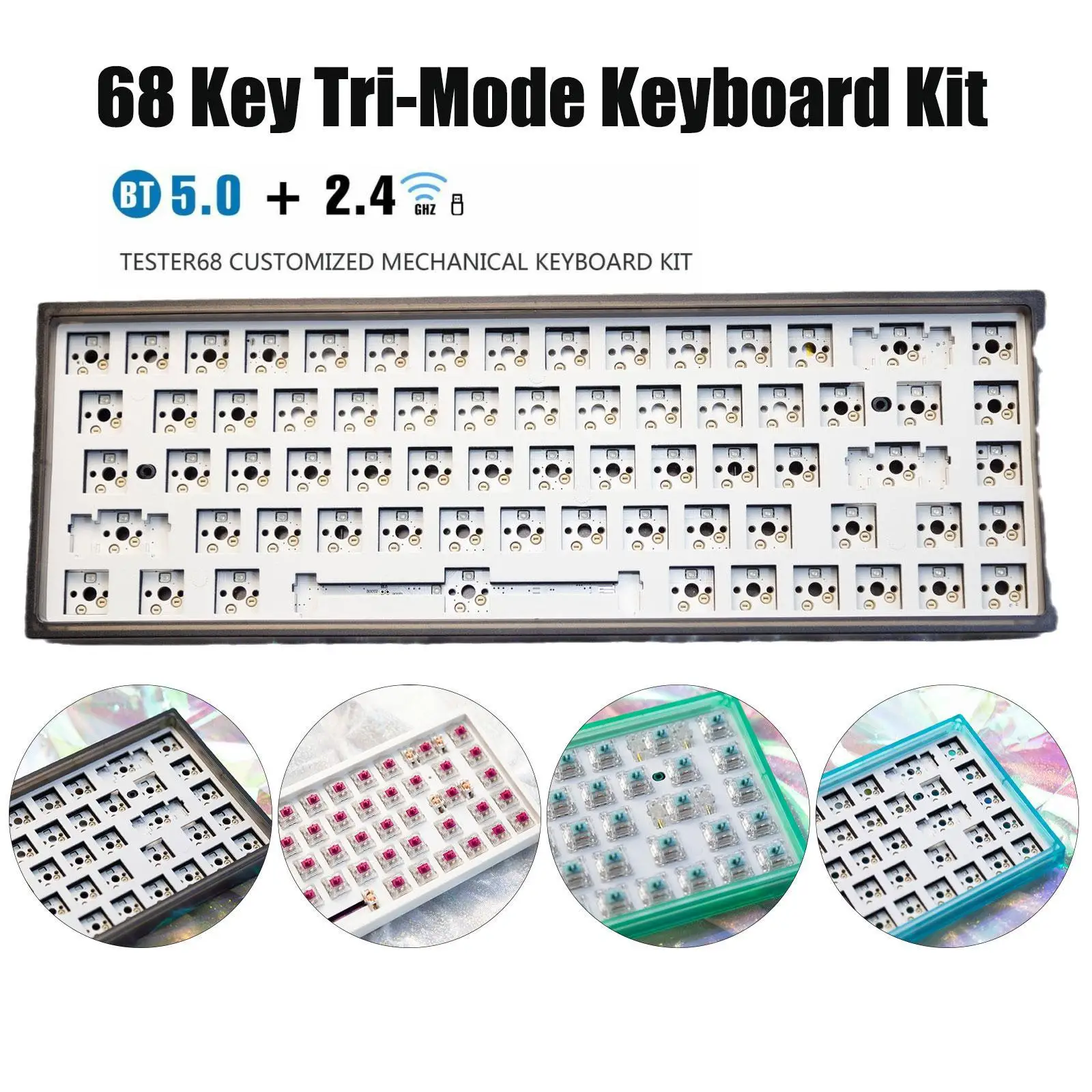 

CIY68 BT5.0 Wireless 2.4G Mechanical Keyboard DIY Kits ABS Case Aluminum Plate Hot Swap CIY PCB POM Plate Stabilizer Tester 68