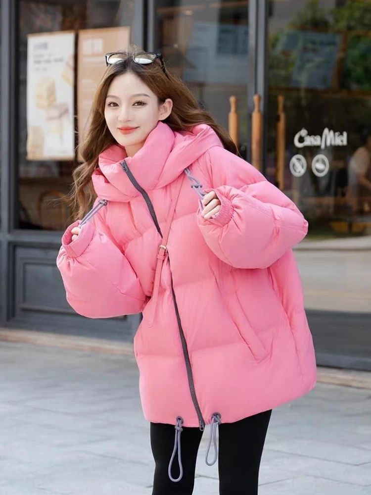 Свободный пуховик с капюшоном средней длины толстый 90 утиный пух теплая