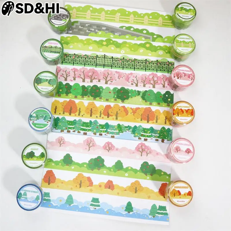 

Маскировочная лента Forest Street Washi для скрапбукинга, журнала, декоративная клейкая лента «сделай сам», материал для ручных книг, канцелярские п...