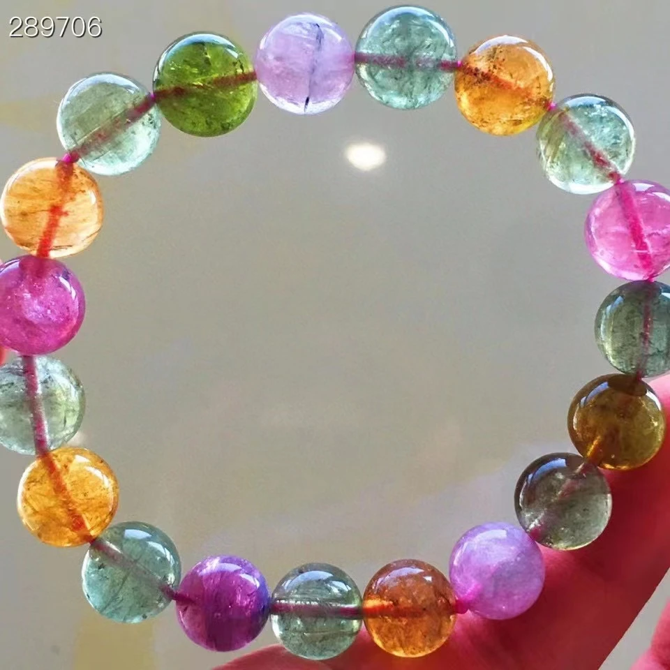 

Natural Colorful Tourmaline Clear Round Beads Bracelet 10mm Rainbow Tourmaline Women Men Crystal Jewelry AAAAAAA