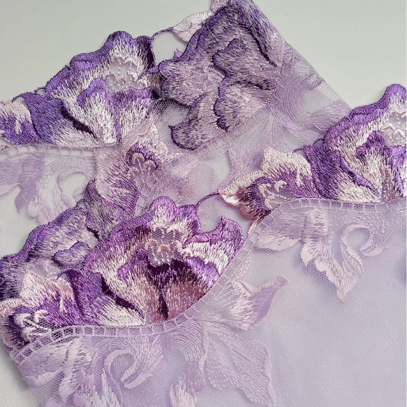 27 ярдов, фиолетовая Цветочная сетчатая кружевная ткань для женского платья, 21 см, необычная Цветочная вышивка, кружевная отделка