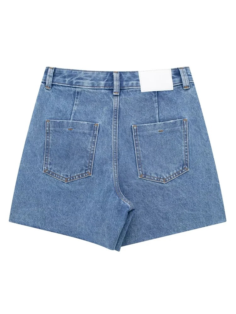PAILETE Women 2023 fashion patch pockets denim wrap shorts skirts vintage high waist frayed trims female skort mujer