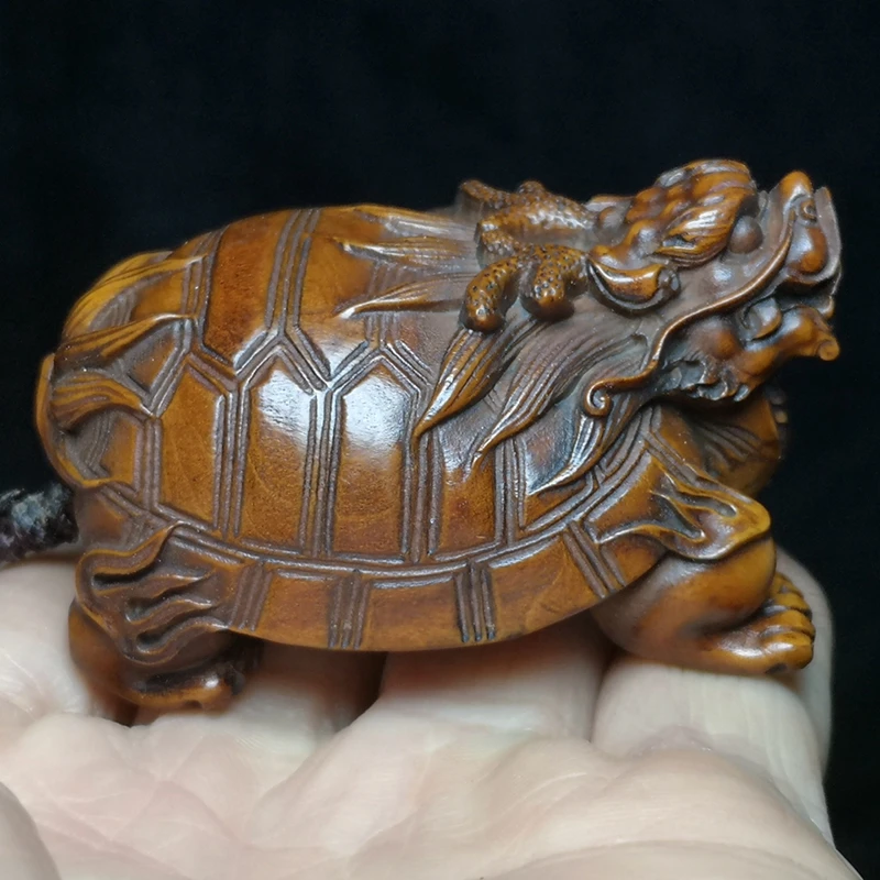 

YIZHU CULTUER ART L 6.5 CM Old Chinese boxwood hand carved dragon turtle Statue netsuke decoration Gift collectable