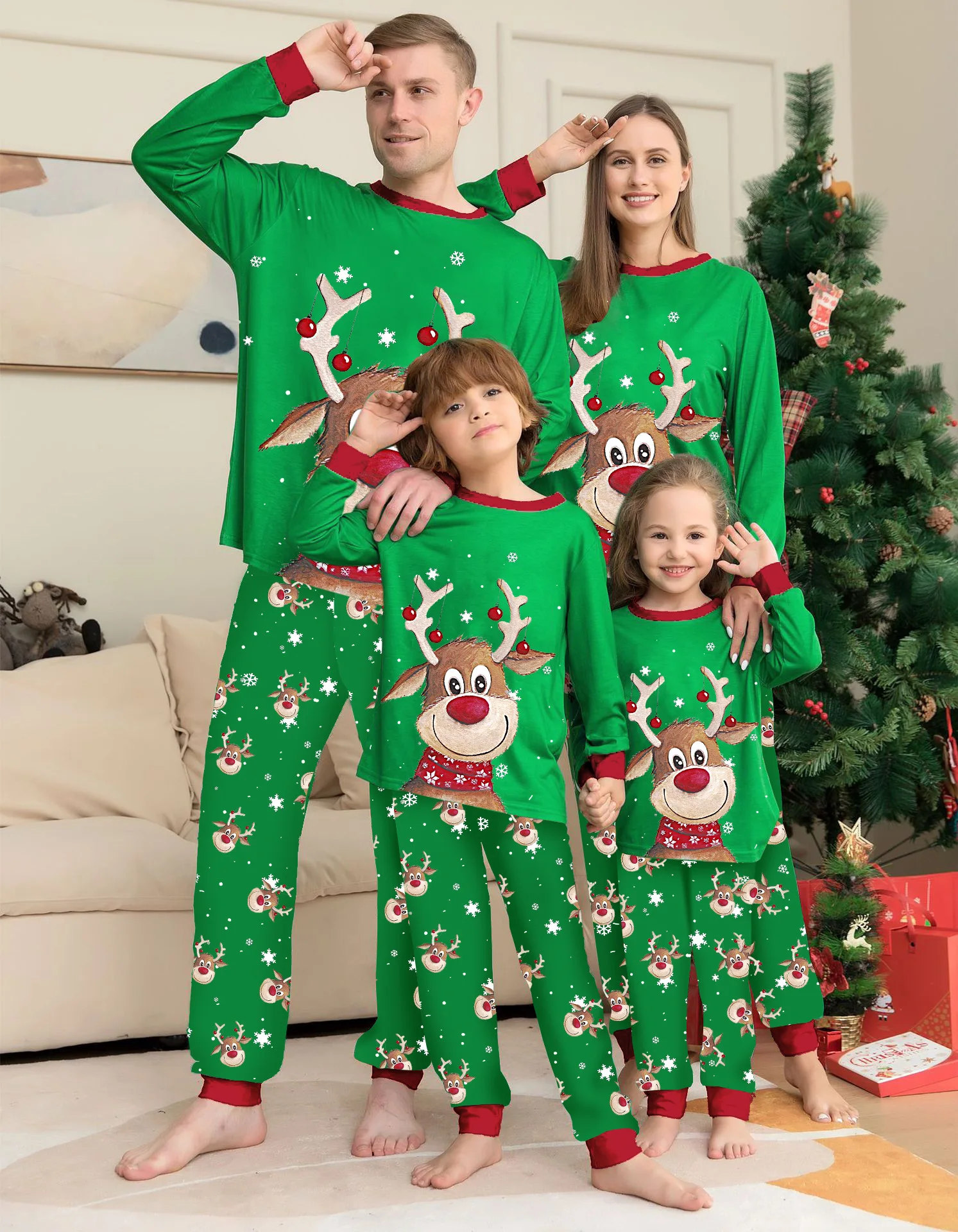 

2023 Christmas Cotton Parent-child Long-sleeve Suit Elk Printing Homewear Pajamas Two-piece Set