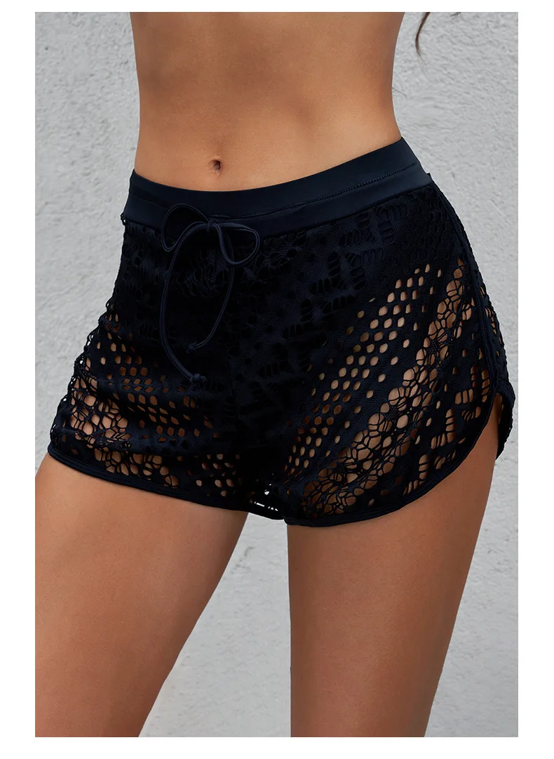 

Lace swimsuit female solid color sexy flat corner hollow out plus lined four corners