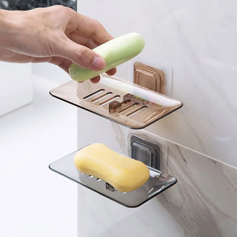 

Wall Mounted Soap Box Dishes Drain Sponge Holder Bathroom Storage Rack Organizer Kitchen Hanging Shelf