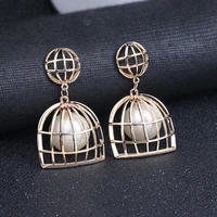 korea dongdamen new birdcage earrings pearl earrings exaggerated earrings creative trend earrings
