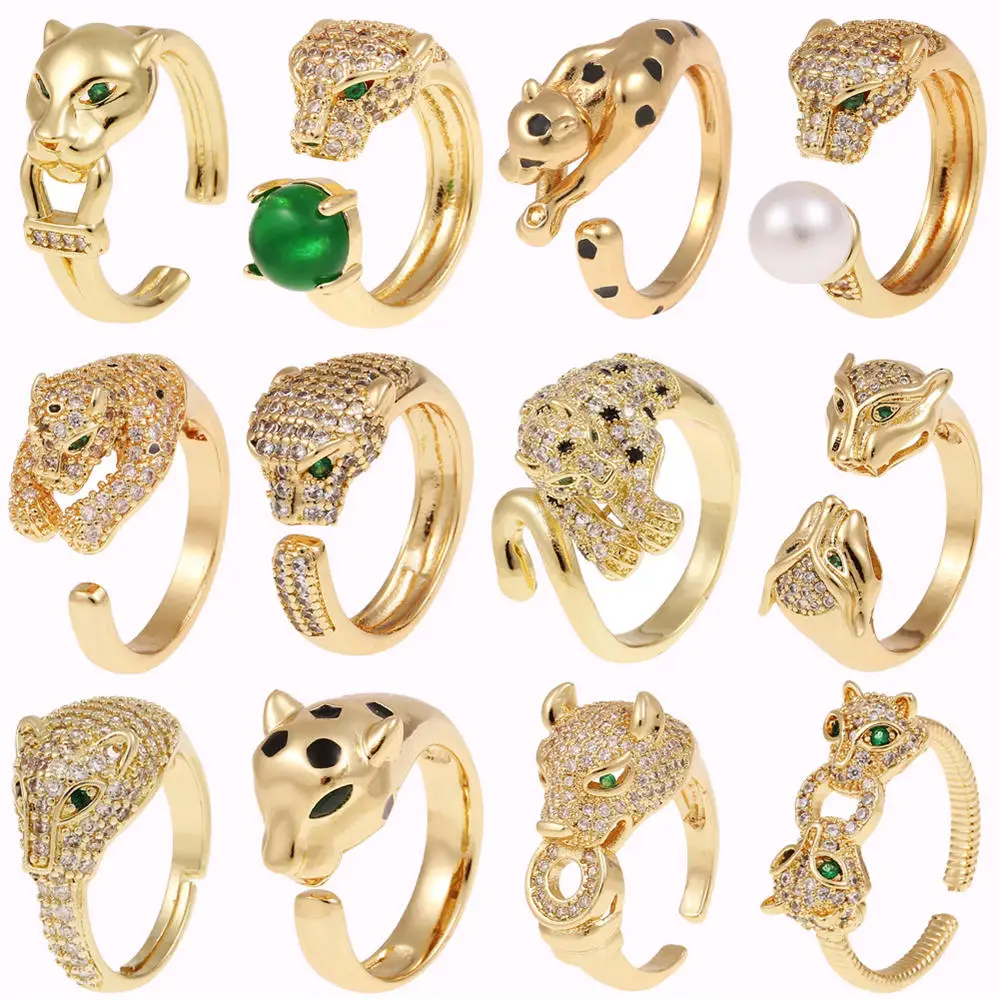 

GATTVICT Punk Personality Gold Color Zircon Leopard Open Ring Design Fashion Animal Cheetah Tail Hug Men Ring Party CZ Jewelry