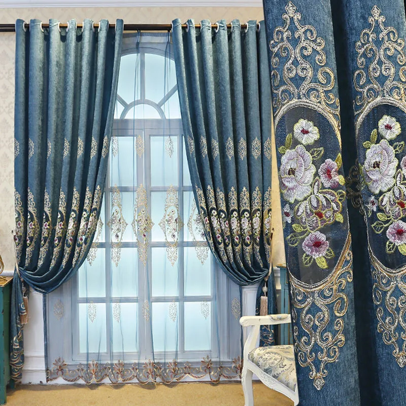

2022 Thick European Curtains Blackout Curtain for Living Room Windows Curtain Jacquard Embroidery Fabric Drapes for Bedroom
