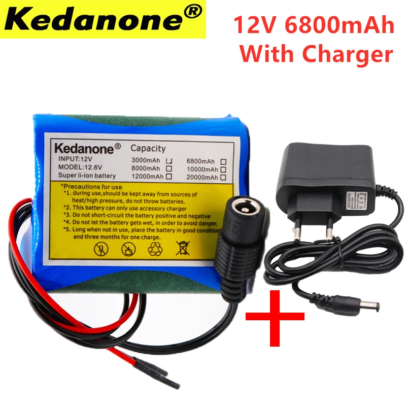 

KEDANONE NEW 12V 6800mAh 18650 Li Ion Rechargeable Battery Pack For CCTV Camera 3A Batteey + 12.6V EU US Charger+Free Shopping
