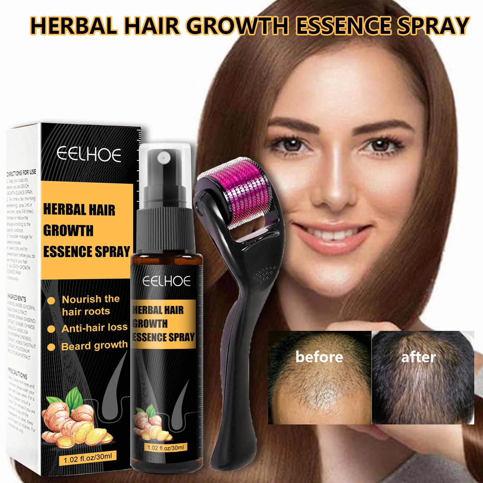 

Herbal Anti-Falling Roller Hair Growth Essence Set Care Hair Nourishing Scalp Density Prevention Hair Loss Treatment Spray