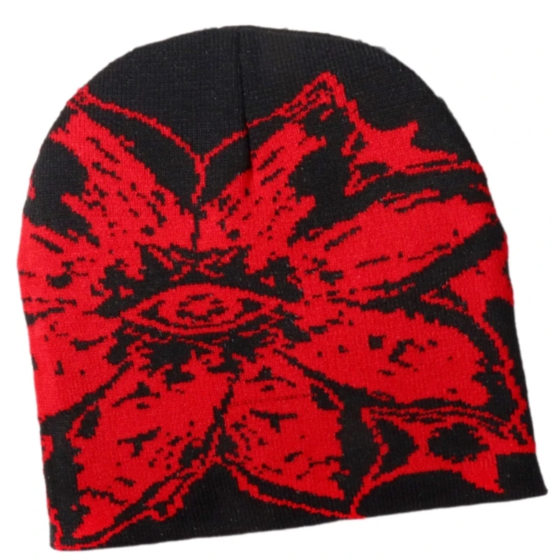 Y166 Классическая вязаная шапка с черепом и жаккардовым глазным цветочным узором