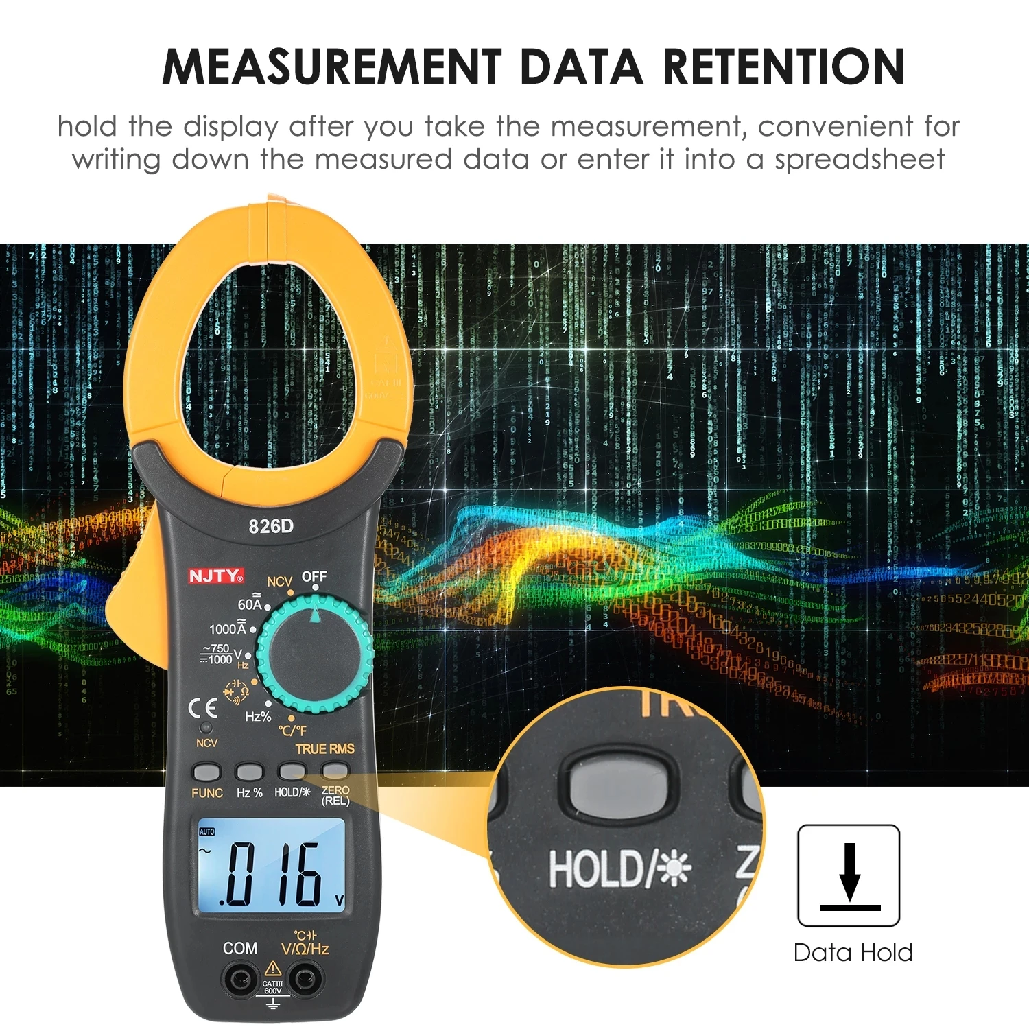 NJTY Digital Clamp Meter DC/AC Current 6000 Counts Multimeter Ammeter Voltage Tester Car Amp Hz Capacitance NCV Ohm Test |