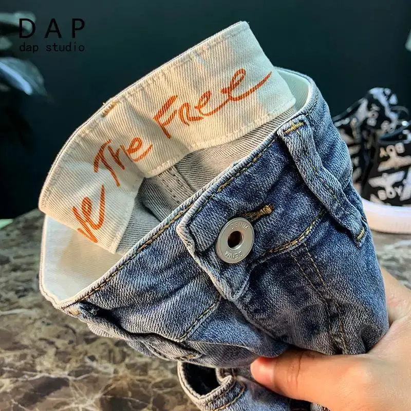 Spring and Summer New Mens Jeans High End Trendy Brand Printed Micro Harlan Feet Pants Korean Version Trendy Crop Pants for Men