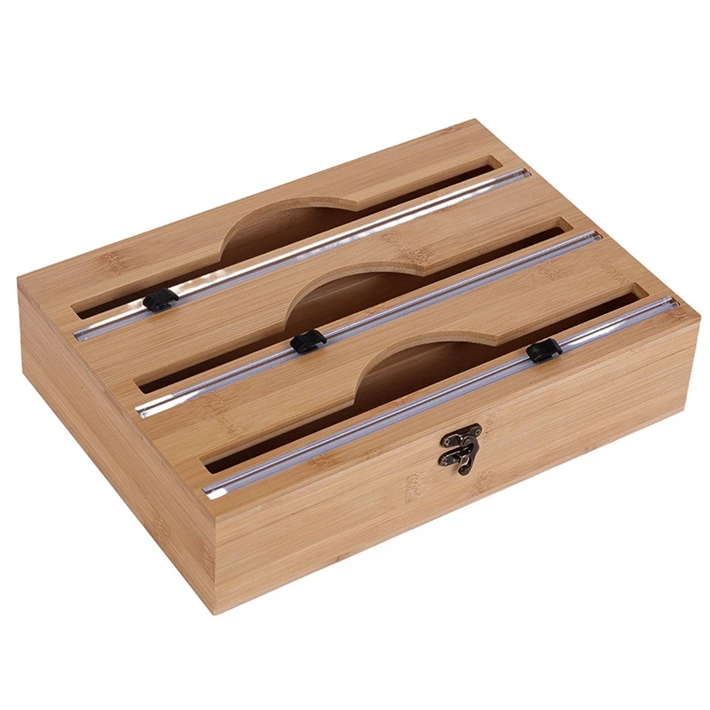 

New 3 In 1 Bamboo Wrap Dispenser For Aluminum Foil Dispenser With Cutter Cling Film Holder Kitchen Accessories