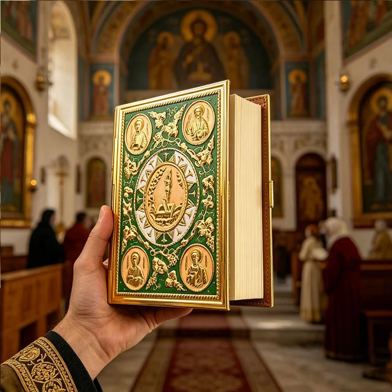 Позолоченная эмалированная обложка для Евангелия с иконами апостолов, идеальный религиозный подарок для православного христианского алтаря или домашнего использования. (art.: 3920da77998df) - 3920da77998df