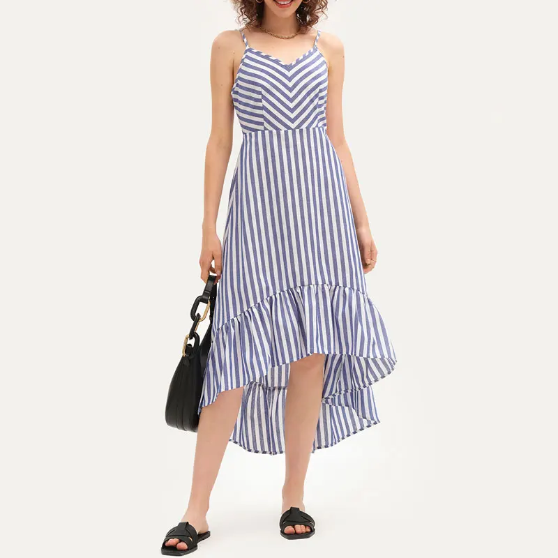 

Women Dress 2023 New Arrival Summer Dresses Striped Robe Femme Midi Dress Vintage Fashion Casual Daily Vestidos