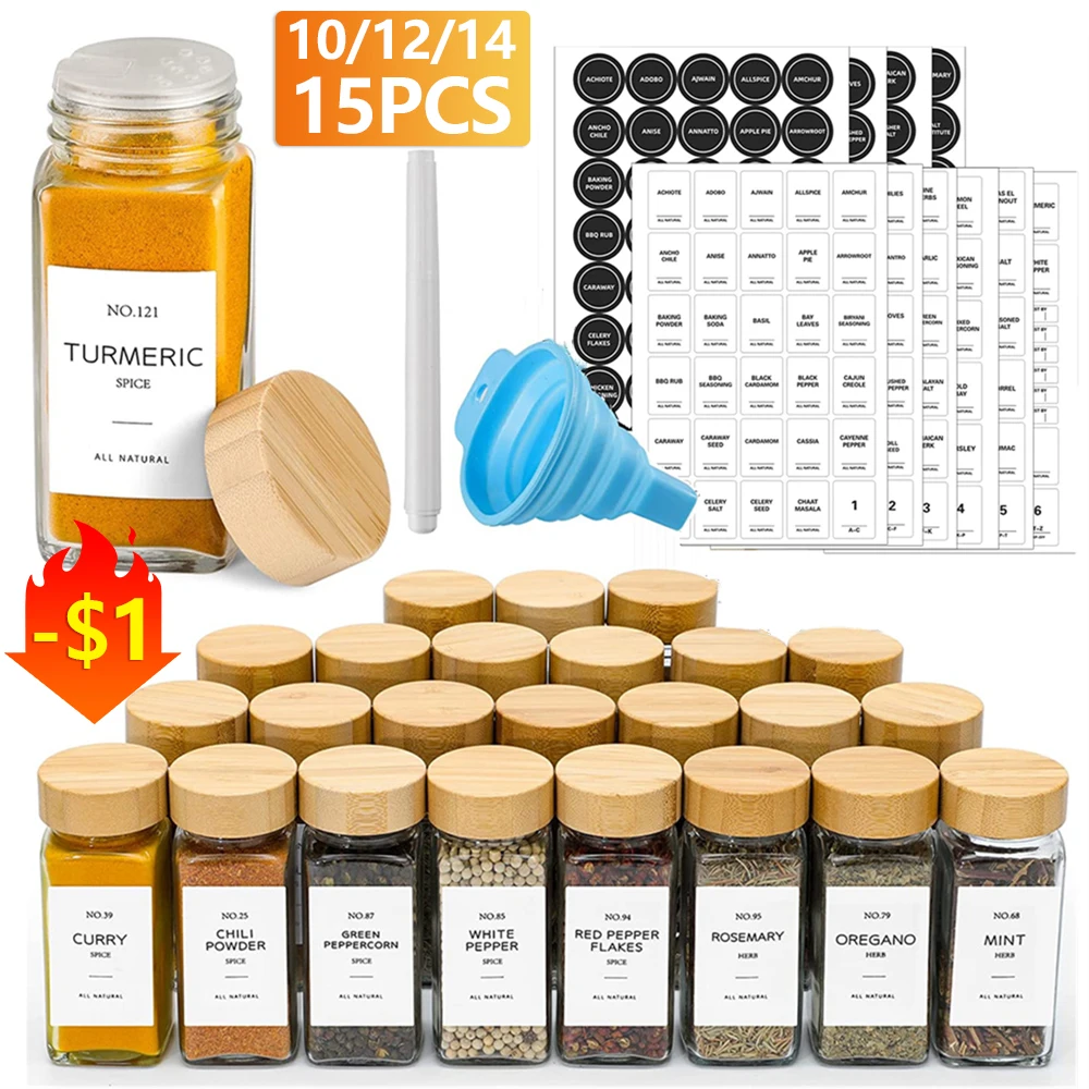 

Glass Seasoning Storage Jars with Bamboo Lid Kitchen Salt Shaker Pepper Storage Spice Organizer Kitchen Utensils Spice Jars Set
