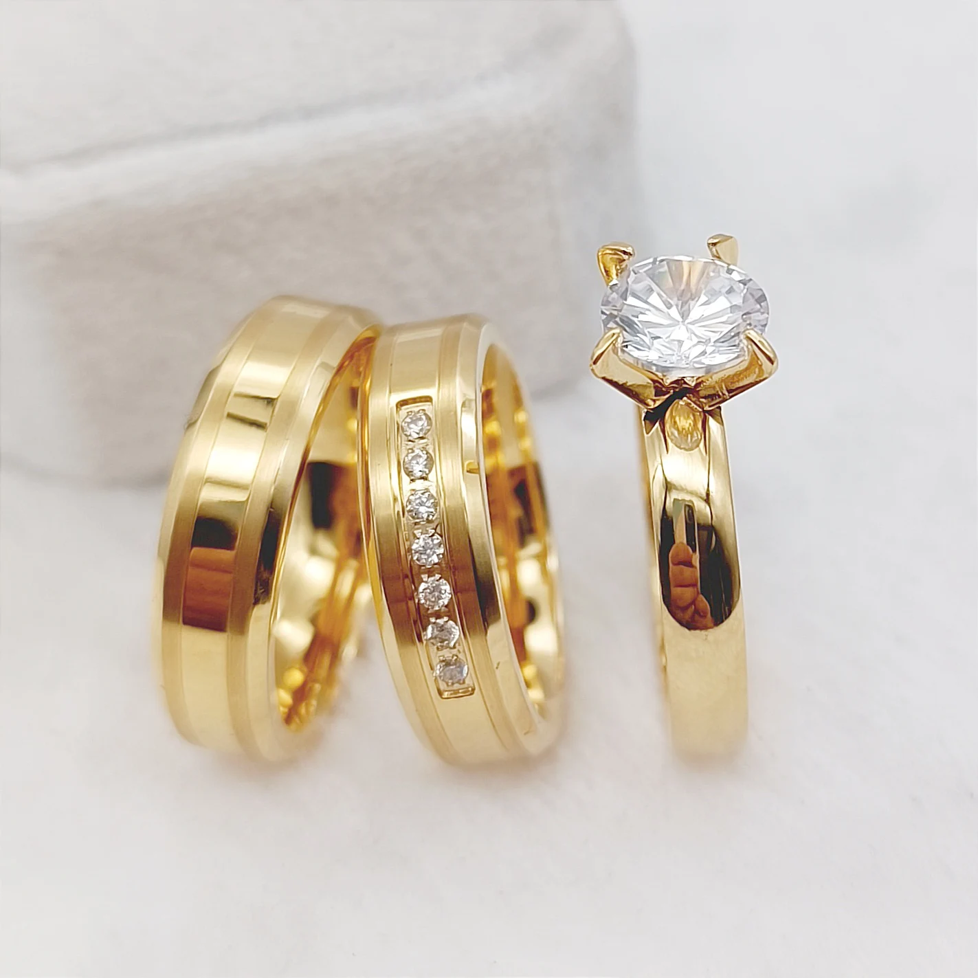 

Свадебное кольцо в американском стиле для пар, 3 шт., покрытое 24-каратным золотом, титановое ювелирное изделие, женское свадебное кольцо