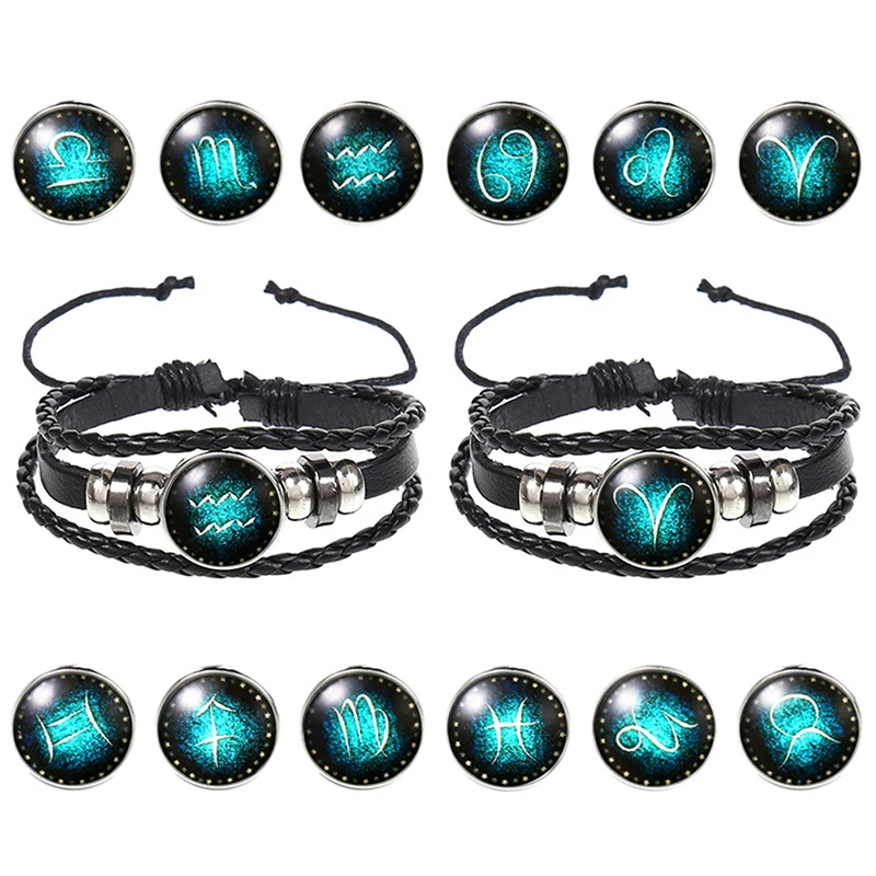 

12 Constellation Cowhide Bracelet Couple Punk Retro Weaving Starry Jewelry Men Constellation Accounts Birthday Gift