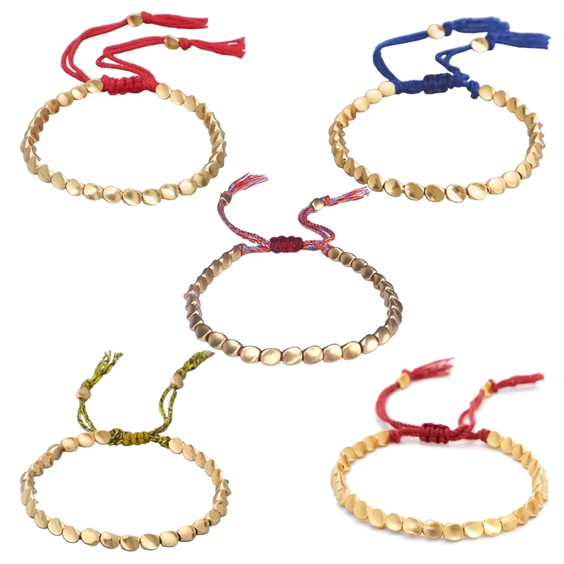 

Handmade Tibetan Buddhist Creative Copper Beads Red Colorful Rope Bracelet For Women Men Handmade Lucky Knots Thread Bracelets