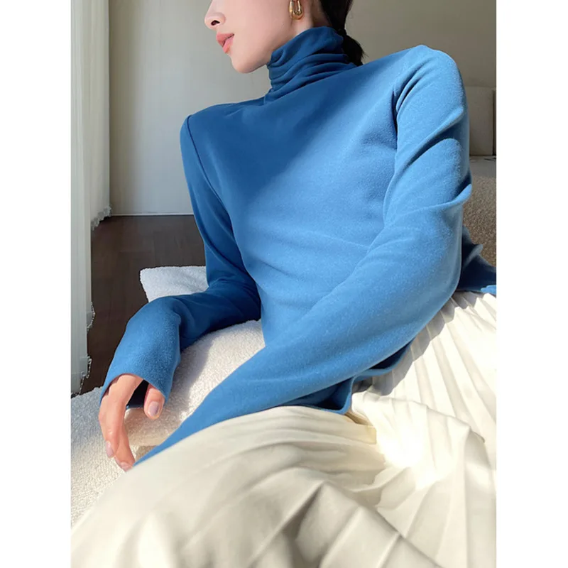 

Женская темпераментная рубашка с воротником-стойкой, футболки с открытым концом, приталенные топы с высоким воротником, осень и зима