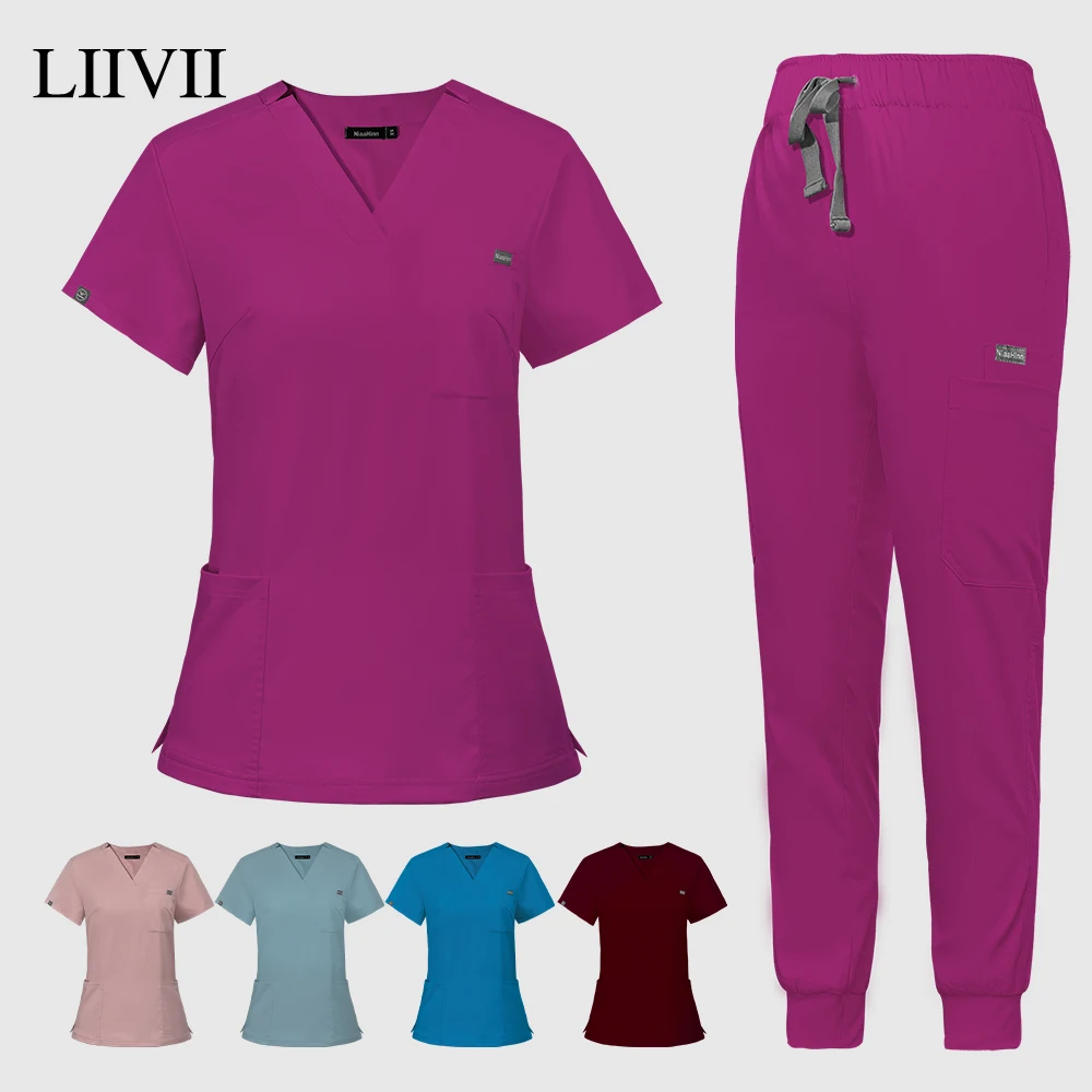Multicolor Scrubs Uniform Short Sleeve Tops+Pants Nursing Un