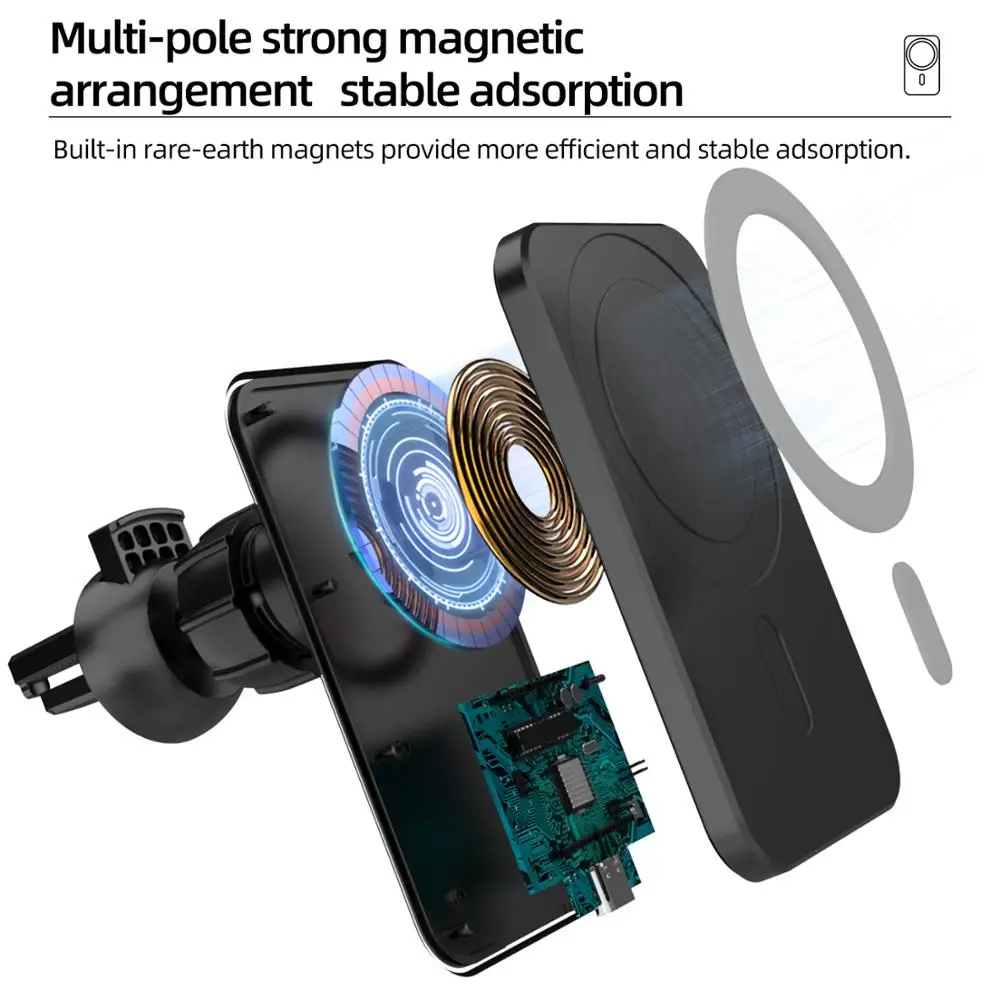 

15W Magnetic Car Wireless Charge Mount Adsorbable Phone for iPhone 12 11 XS XR X 8 Samsung S20 S10 Magnetic USB Infrared Sensor