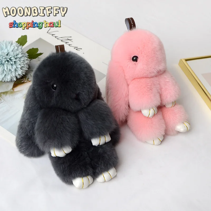 

Fluffy Rabbit Plush Keychains Fur Pompon Bunny Keychain Trinket Women Toy Pompom Car Key Ring on Bag Plush Pendant Pendants