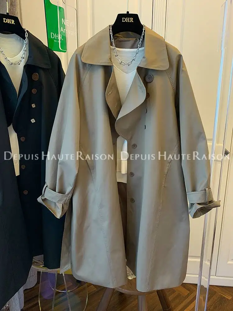 

SuperAen Lapel Button Waistband Trench Coat Jacket Women's Loose New Design Autumn Trench
