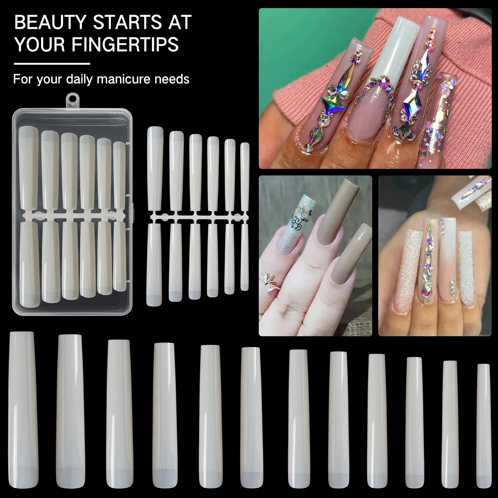 

New Arrival 4XL full cover Clear Nude No trace Seamless Square Full Cover Nail Tips 120 pcs