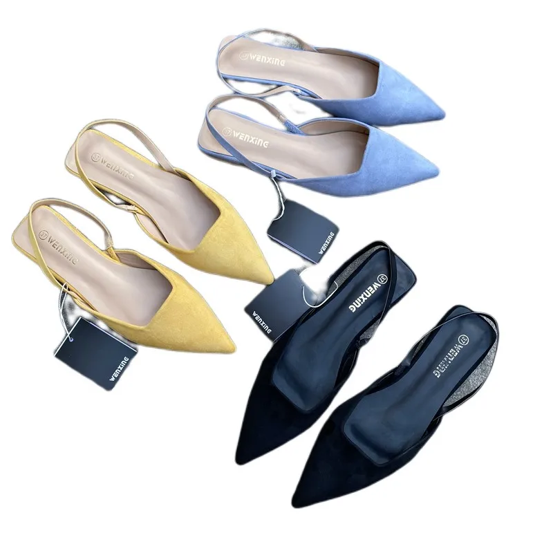 

British Style 2022 Luxury Wide Fit Summer Women Sandals Flat Heel Dress Shoes Ladies Fashion Pointed Toe Shallow Slingback Mules