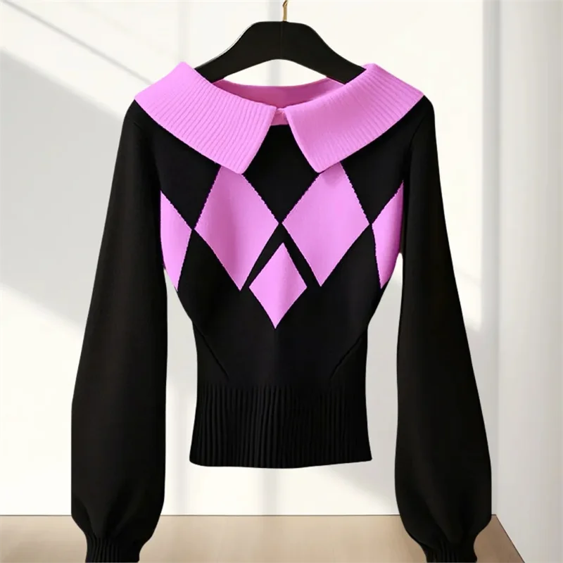 Новинка весна-осень и зима 2025 уникальный очень красивый ромбовидный свитер с