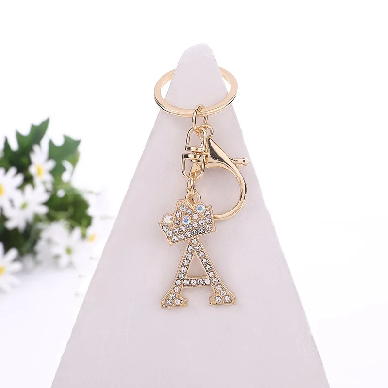 

Luxury Crown 26 Letter Metal Keyring Fashion Rhinestone Keychain
