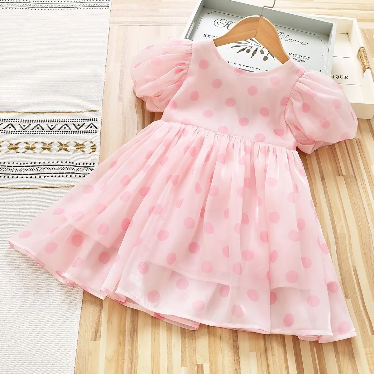 

Kids Dresses for Girls 2022 Summer Short Sleeve Bow Dot Toddler Baby Princess Dress Korean Cute Children Clothing