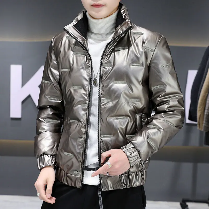2022 New Men'S Stand Collar Short Coat Top Bright Face Handsome In Autumn And Winter Korean Fashion Down Cotton Jacket