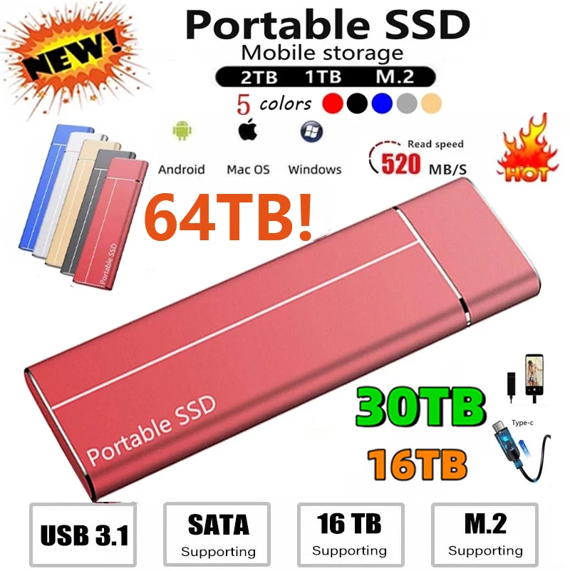 

Protable SSD High Speed Type-C USB3.1 16TB 4TB 2TB 1TB External Solid State Drive Mobile Storage Device Hard Drive for Laptop
