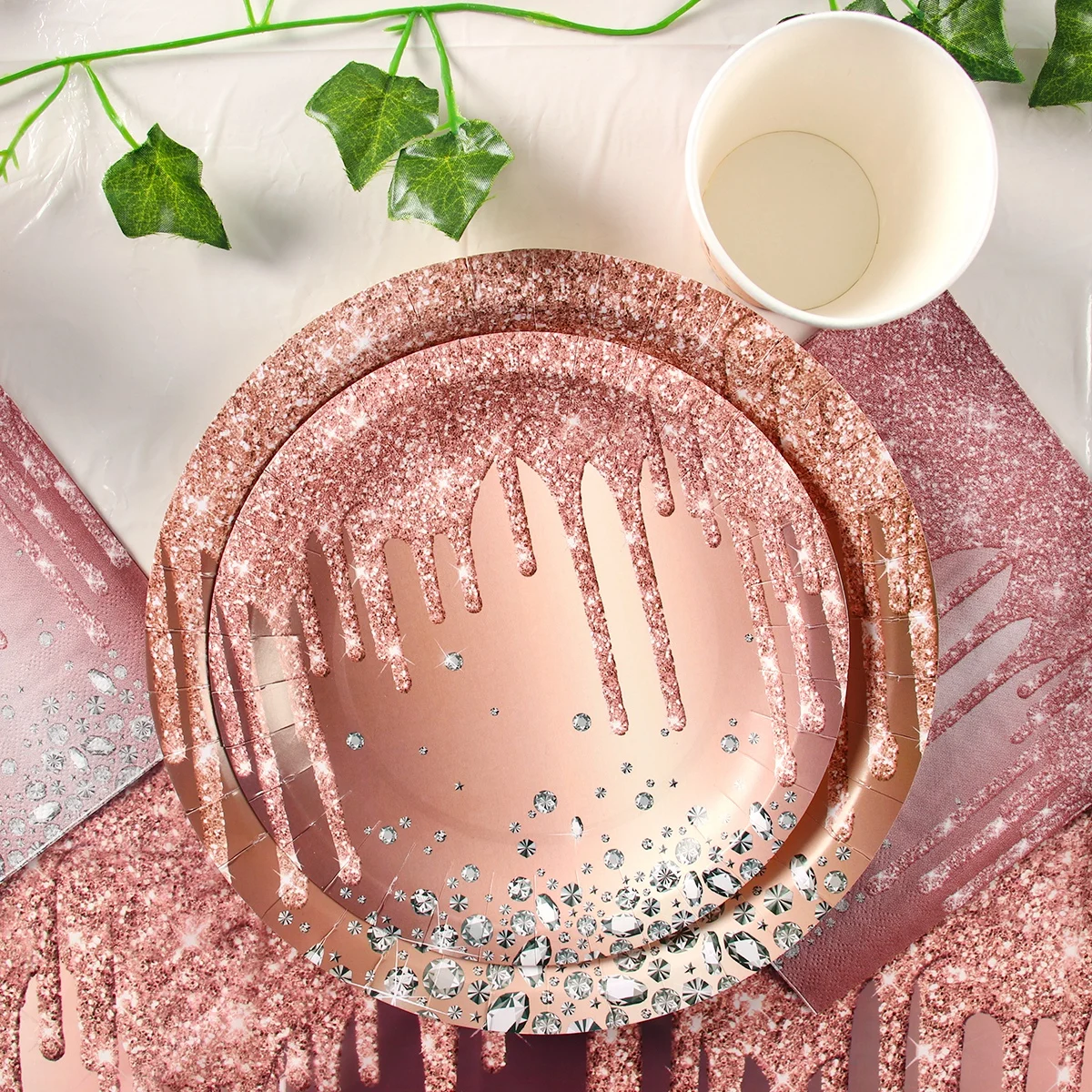 

Rose Gold Disposable Tableware Wedding Birthday Party Decoration Kids Baby Shower Girl Bridal Supplies Paper Plate Cup Tableware