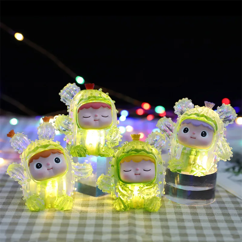 

4Pcs/Set Cactus Blind Box Green Object Cute Dumpling Lights Desktop Decoration Mysterious Box Birthday Gift Toys Free Shipping