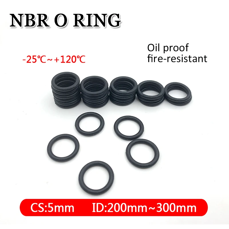 

5pcs NBR O Ring Sealing Gasket CS 5mm OD 200~300mm Automobile Nitrile Rubber Round Shape Washer Corrosion Resist Sealing Gaskets