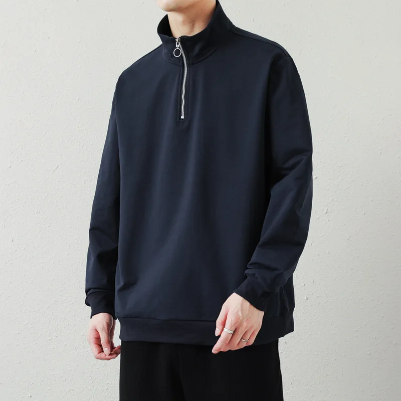 

Мужская повседневная толстовка с капюшоном, новинка 2022, разноцветная модная Однотонная футболка с отложным воротником на молнии в стиле Ха...