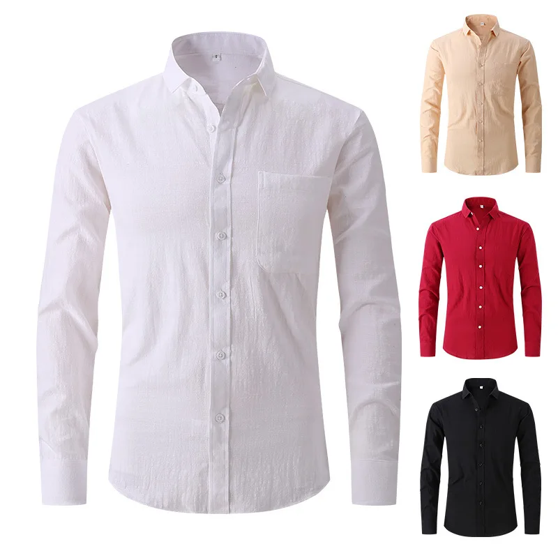 Men's long-sleeved shirt 2022 autumn new model Solid color business Fit cargo shirt white men's Ironing a dress shirt