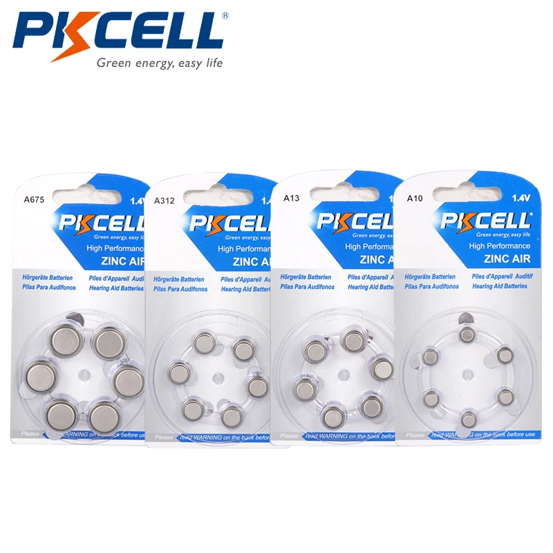 

60Pcs PKCELL Zinc Air Hearing Aid Batteries A675 PR44 ZA675 A13 PR48 ZA13 A312 PR41 ZA312 10A PR70 ZA10 Battery For Hearing aids