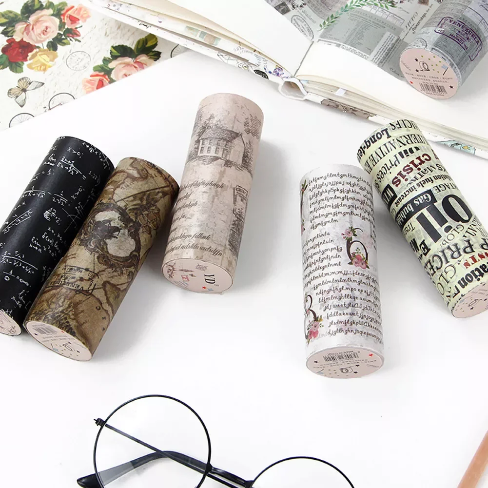 

10cm*5m Retro Letter Washi Tape Vintage Newspaper Style Masking Tape Stickers Diary Scrapbooking Decorative Gift Packaging Tape