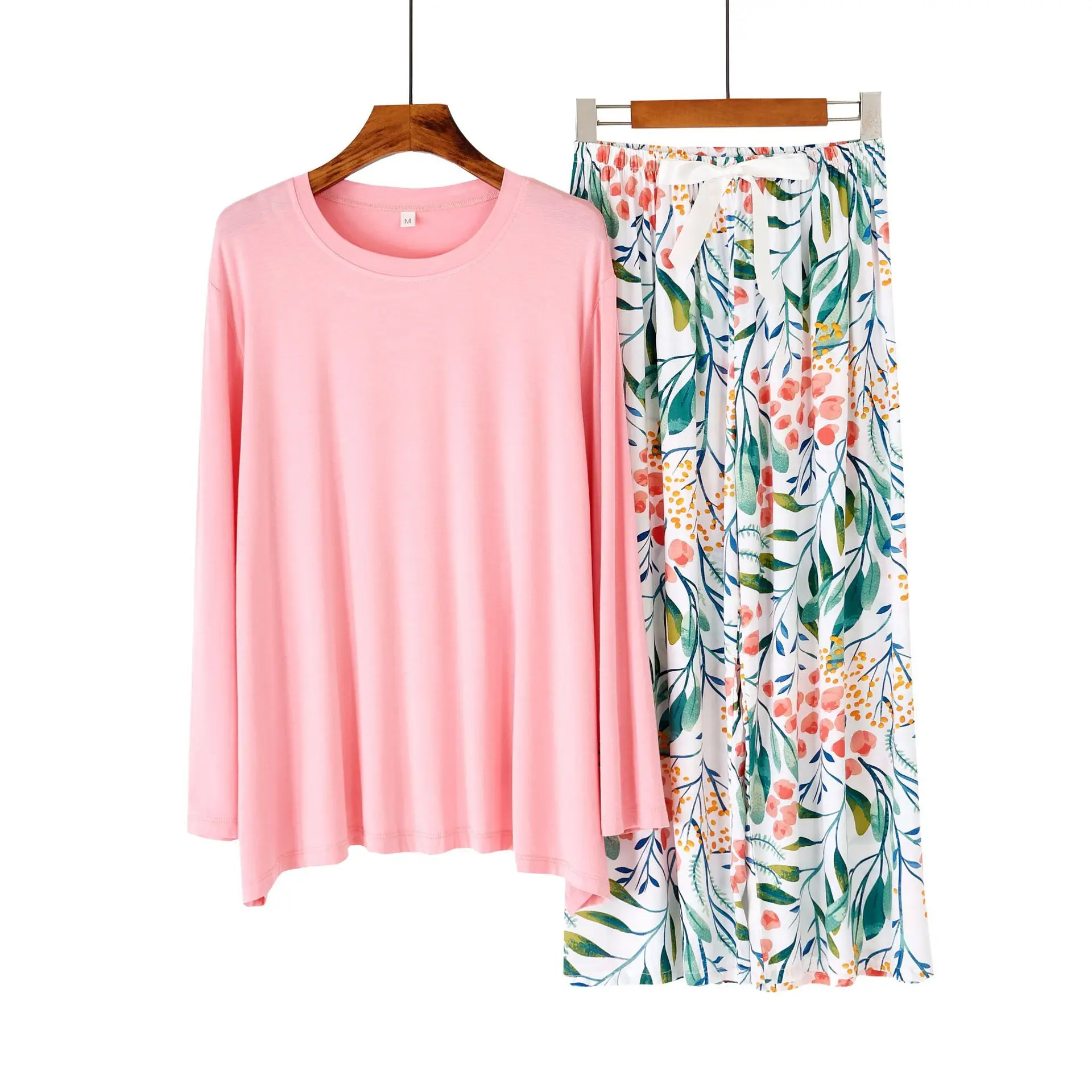 Japanese New Style Ladies Pajamas Simple Floral Large Floral Long-sleeved Trousers Home Service Two Piece Set Sleepwear