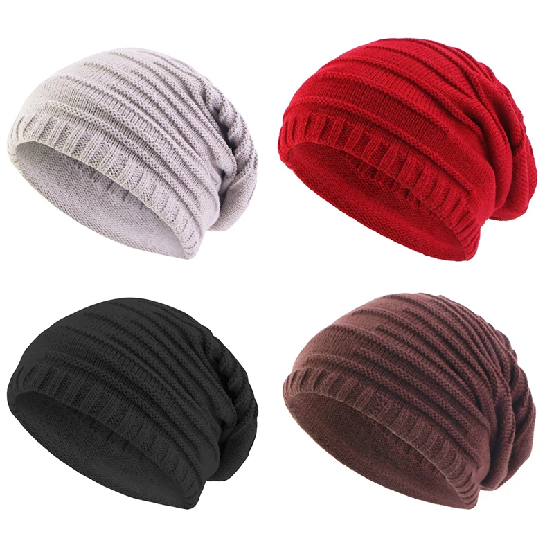 

Autumn Winter Unisex Knitted Beanie Hat Solid Color Oversized Classical Pile Cap Slouchy Keep Warm Windproof Hats For Women Men